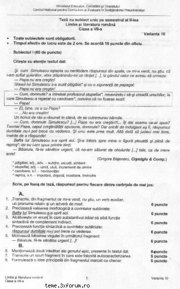 subiectele de la clasa a 1 teză clasa a vii-a semestrul ii, 2007-2008