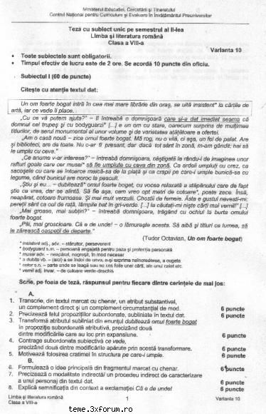 subiectele de la clasa a 1 teză clasa a vii-a semestrul ii, 2007-2008